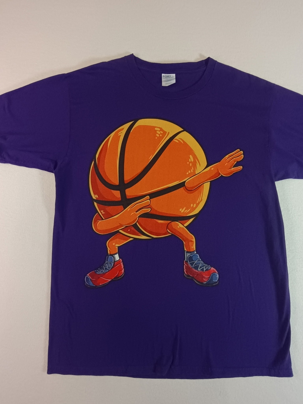 Port and Company Purple Tee with Orange Basketball Graphic